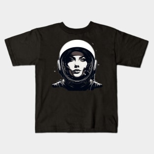 Black and white-themed female astronaut Kids T-Shirt